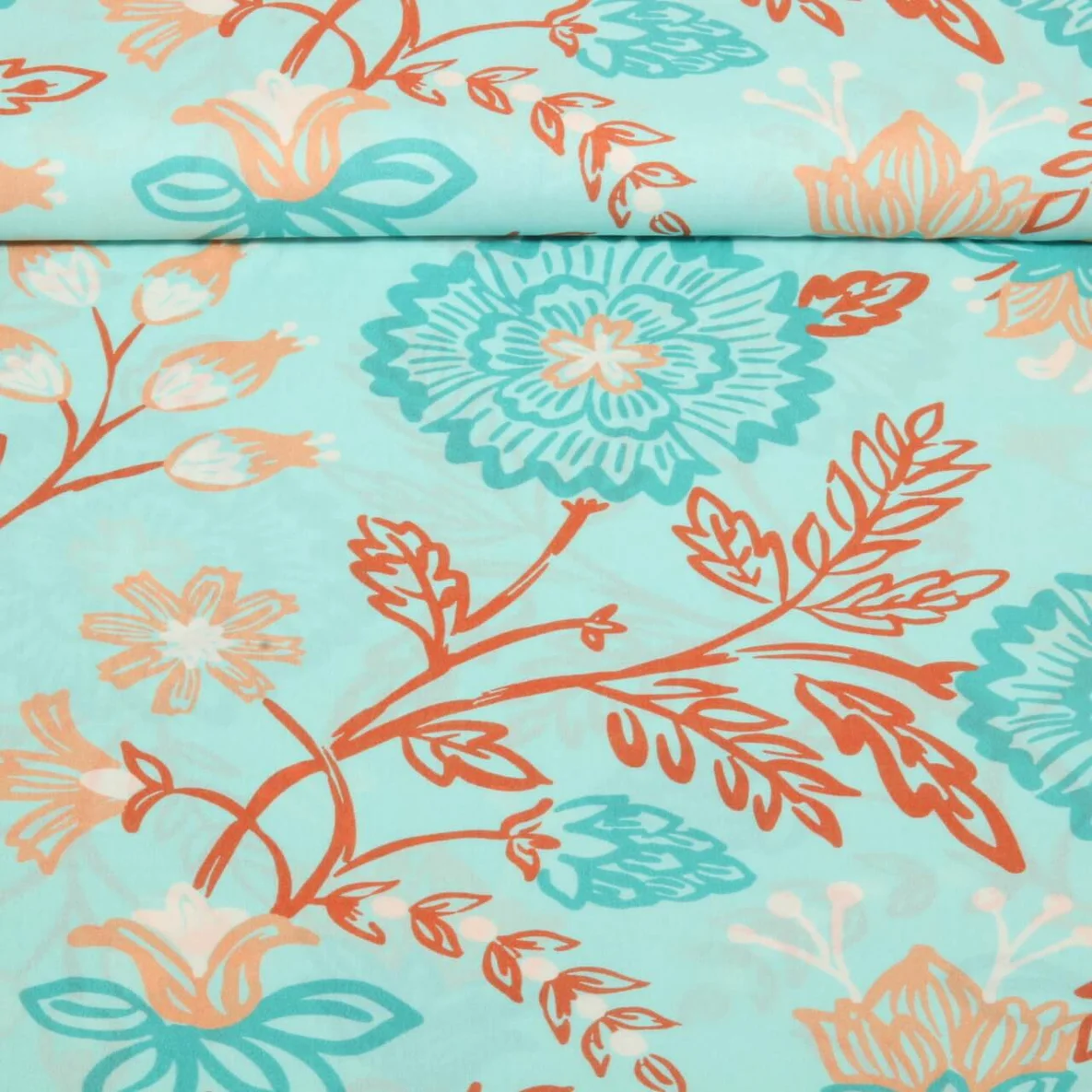 Viskose Voile Beach Kollektion Blumen und Blätter Türkis