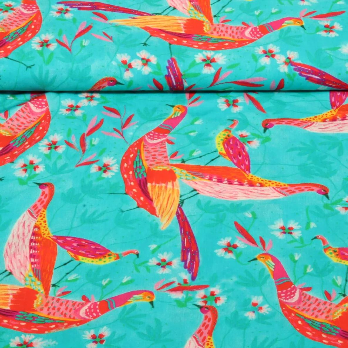 Viskose Voile Beach Kollektion Vögel Türkis by Roeqiya Fris