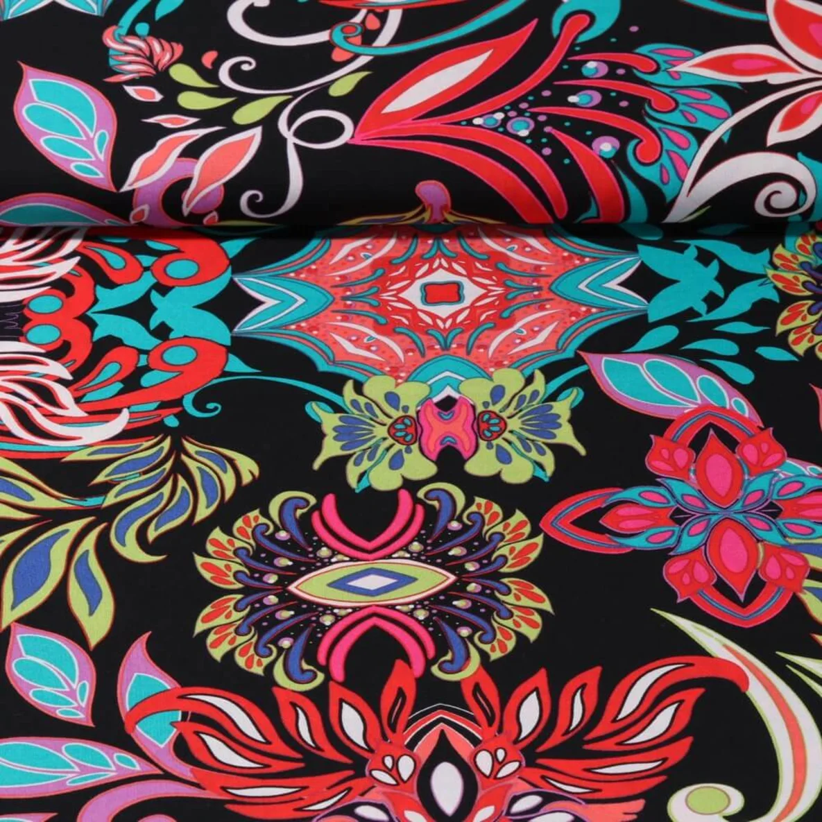 Viskose Voile Blumenmuster Schwarz