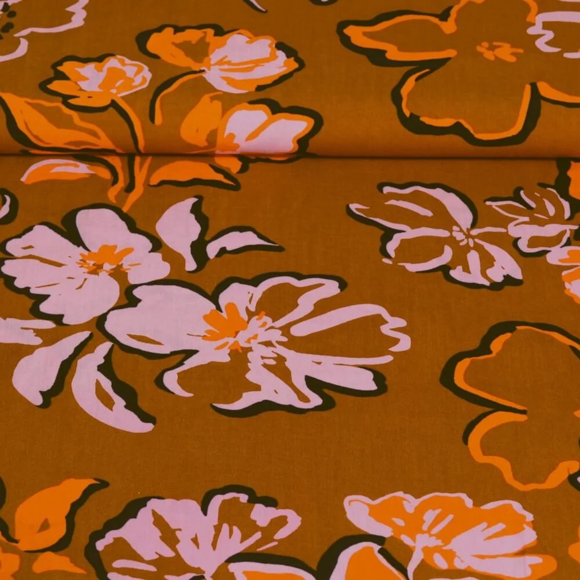 Viskose Webware Blüten Kupfer