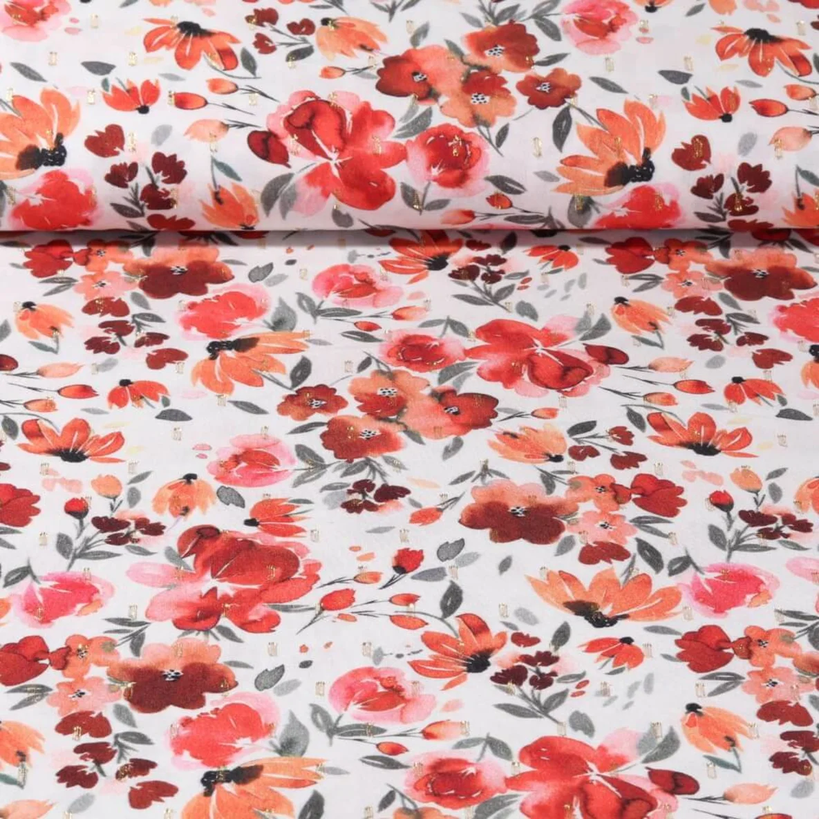 Viskose Webware Blüten Lurex Ecru