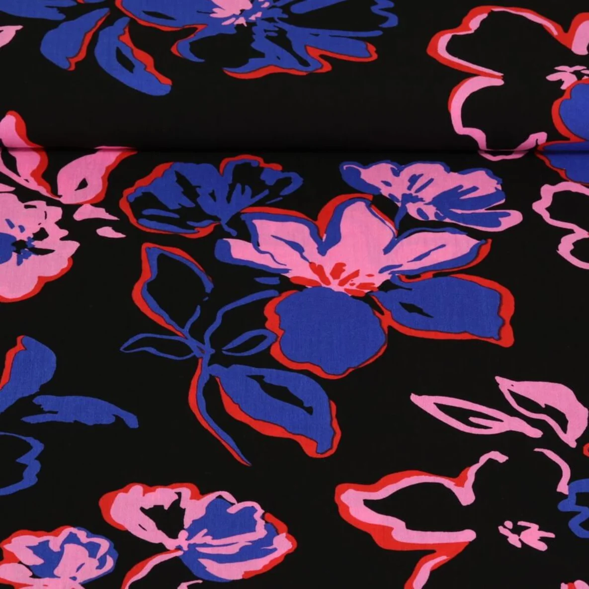 Viskose Webware Blüten Schwarz