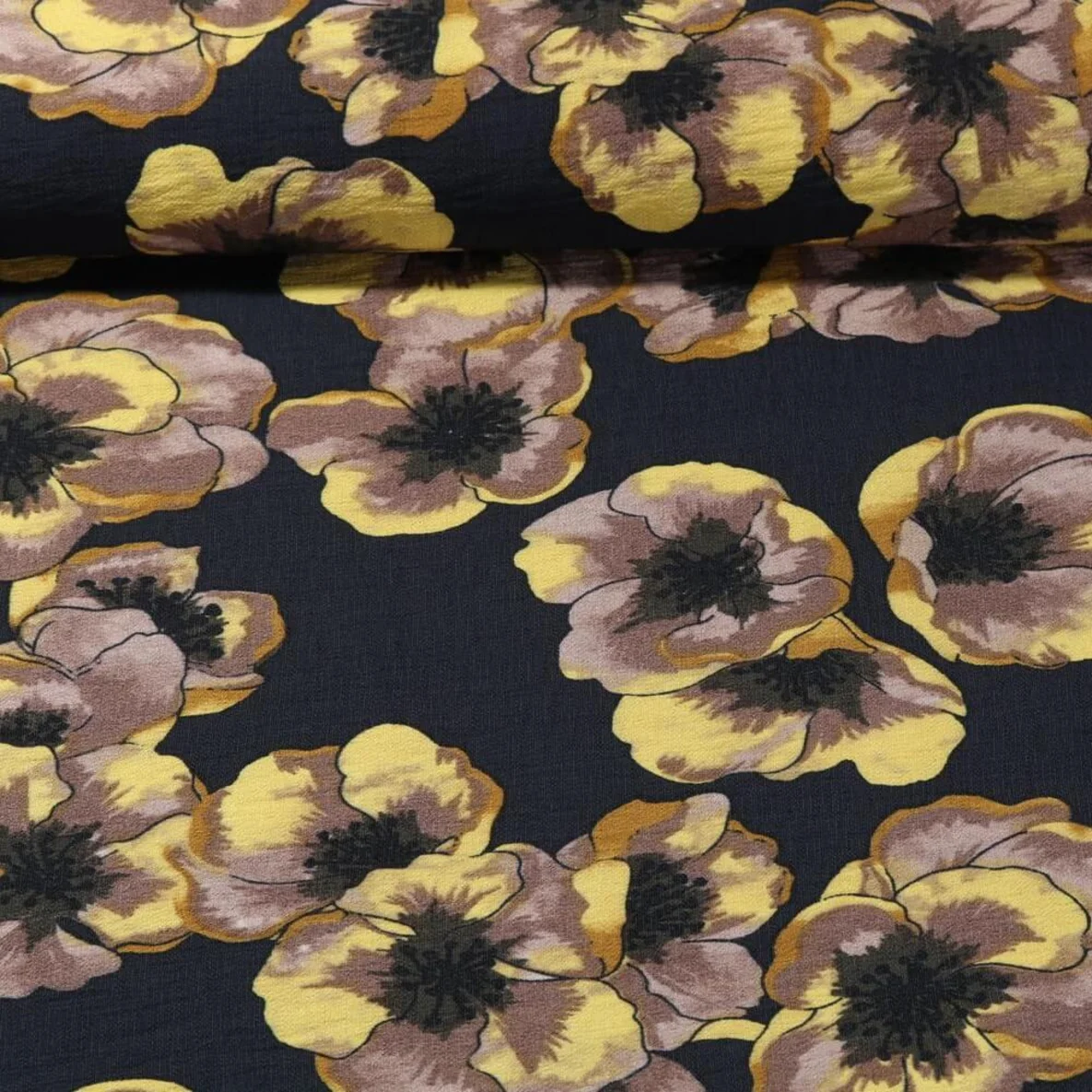 Viskose Webware Mohn Schwarz Gelb