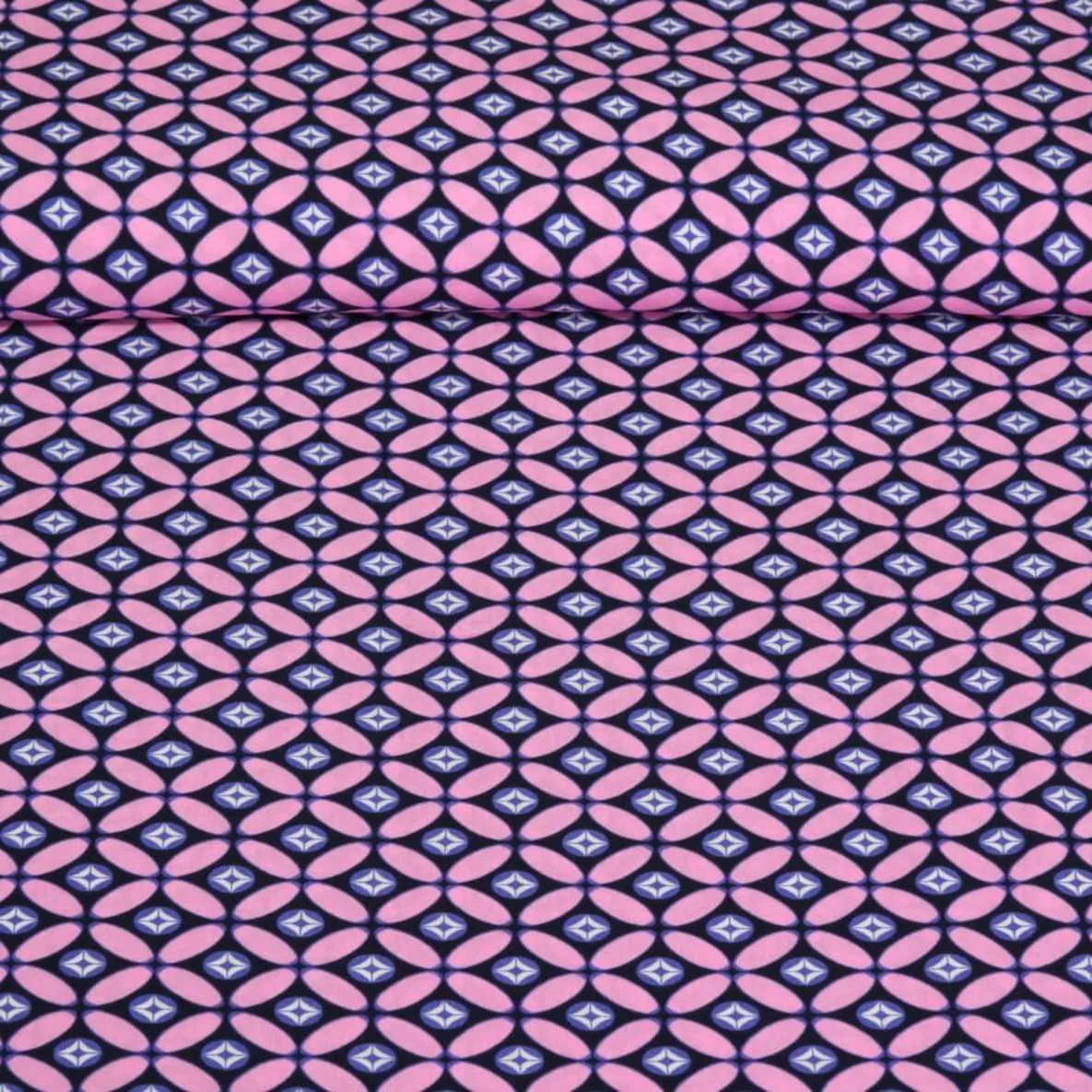 Viskose Webware Retro Nachtblau Rosa