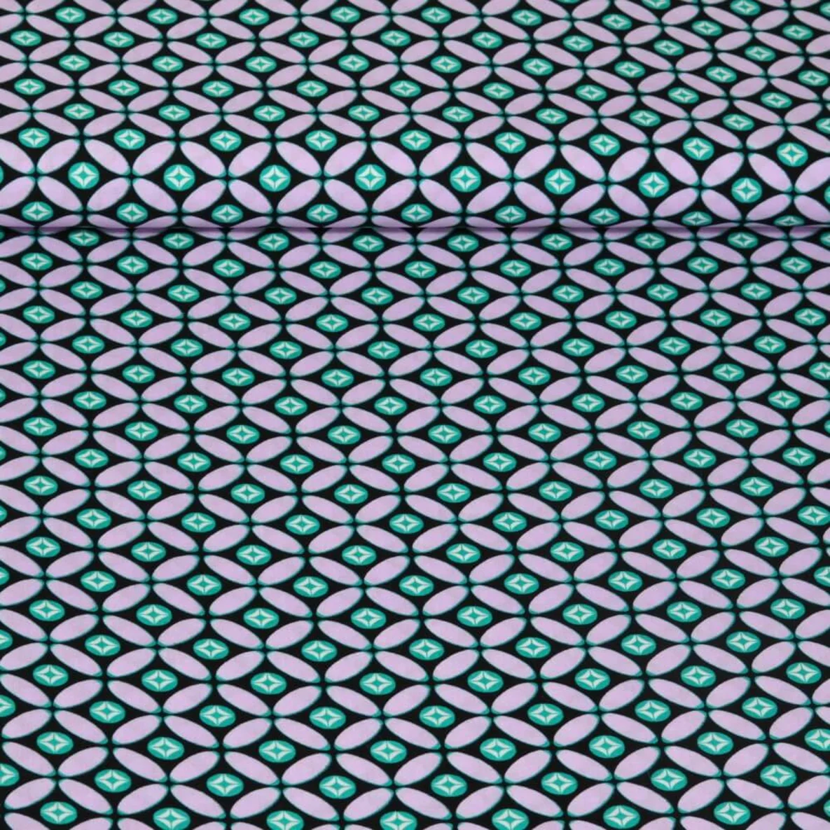 Viskose Webware Retro Schwarz Flieder