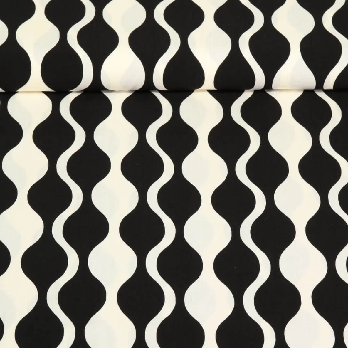 Viskose Webware Retrowellen Schwarz