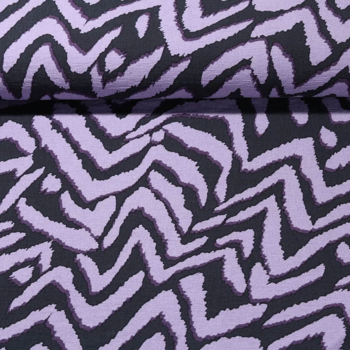 Viskose Webware Zick-Zack Schwarz Flieder