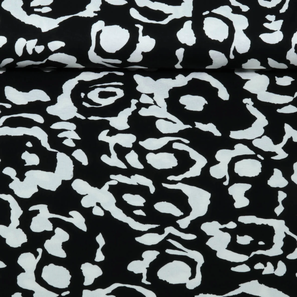 Viskosejersey Abstrakte Blumen Schwarz Weiß