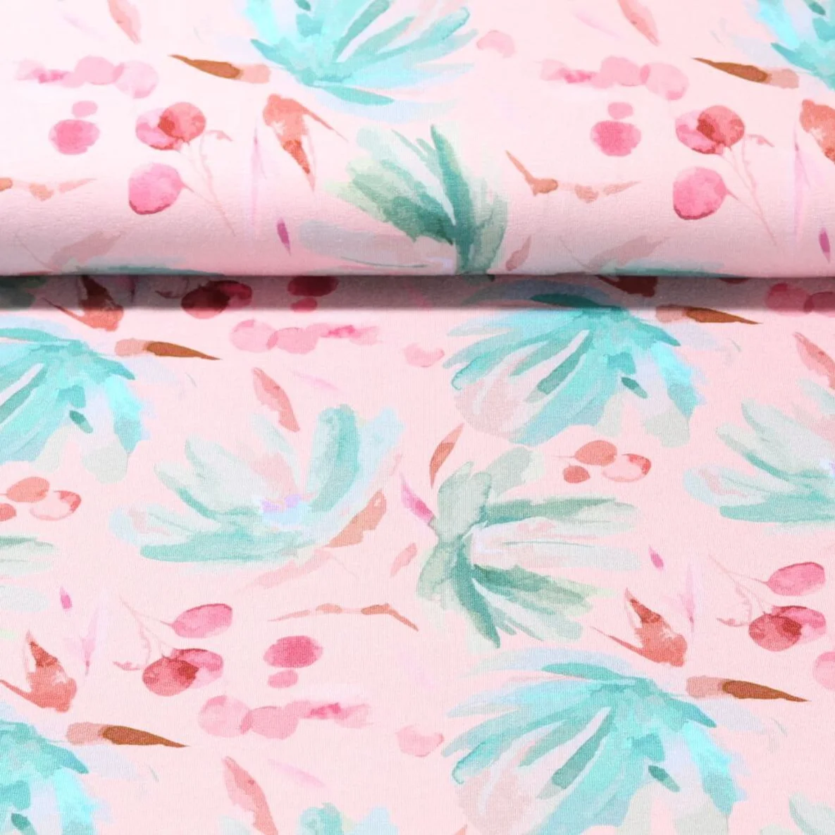 Viskosejersey Aquarellblüten Altrosa