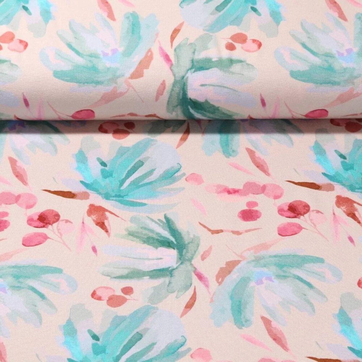 Viskosejersey Aquarellblüten Taupe