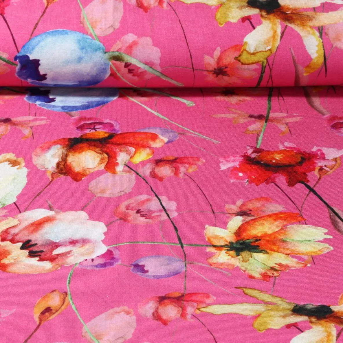 Viskosejersey Aquarellblumen Pink