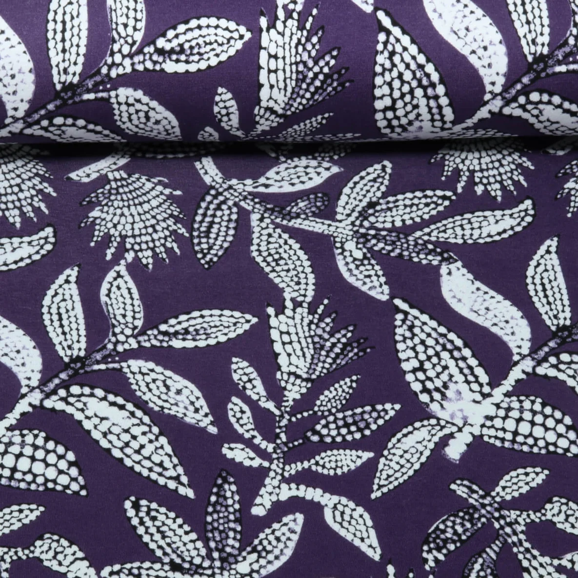Viskosejersey Blätter Aubergine