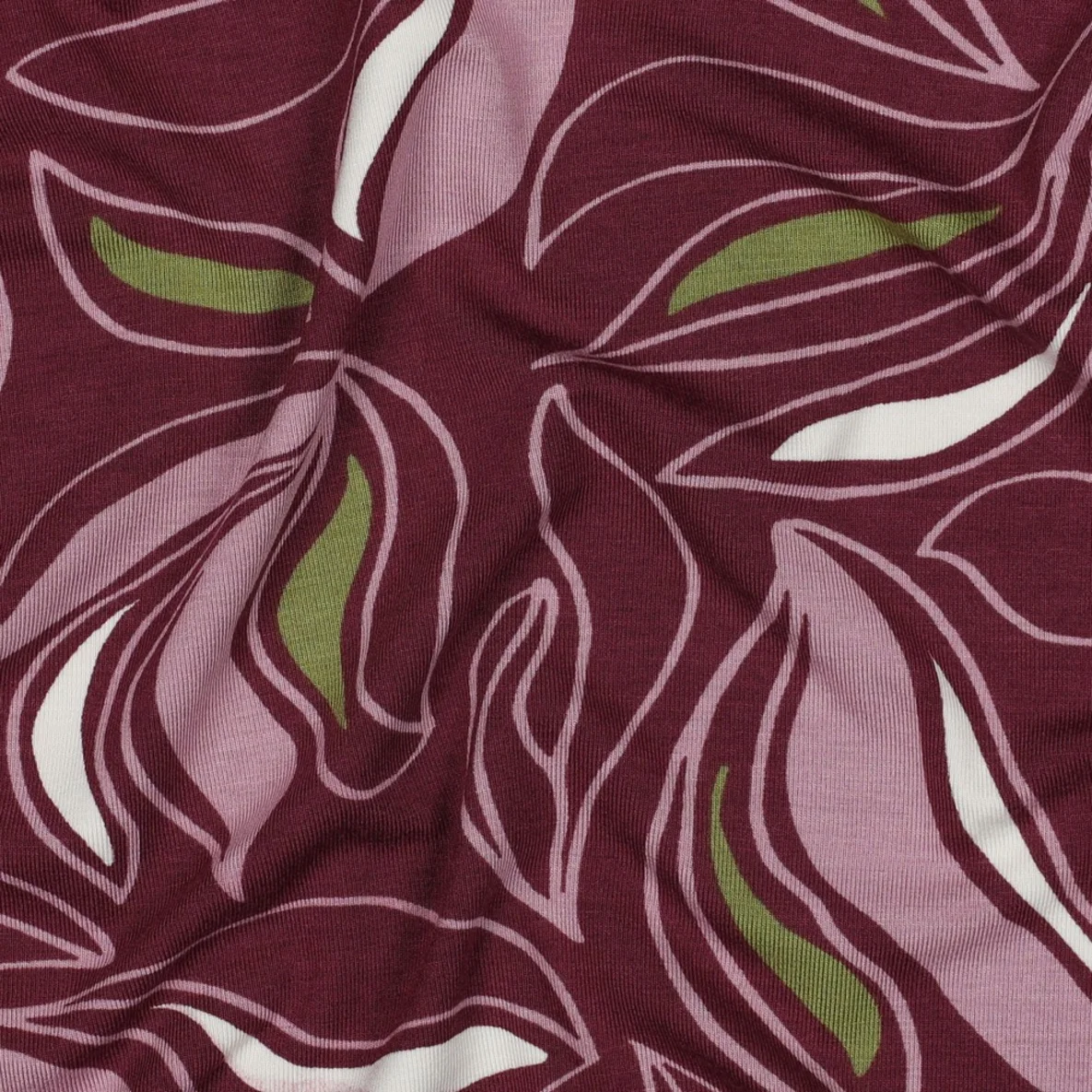 Viskosejersey Blüten Dunkles Mauve