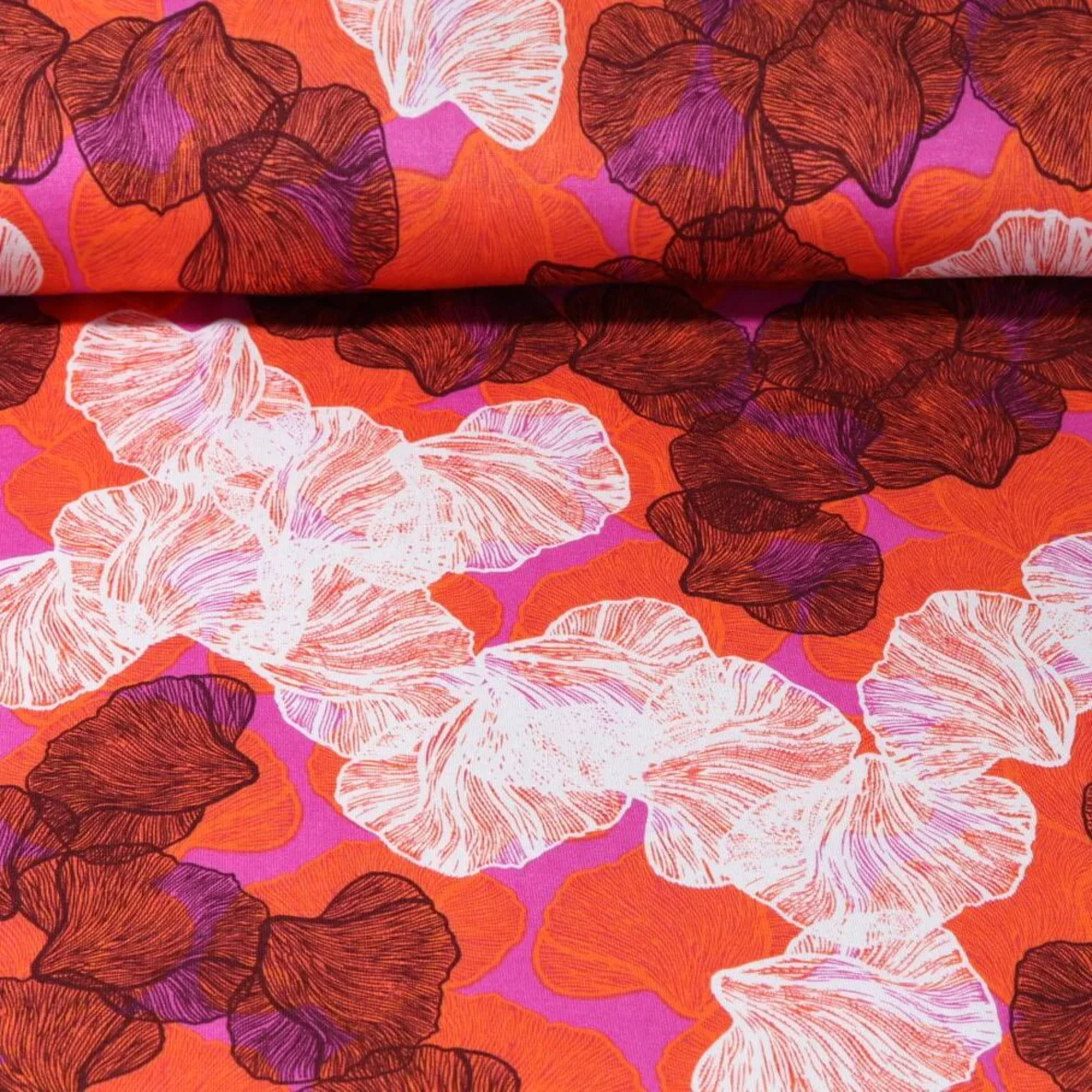 Viskosejersey Blüten Fuchsia