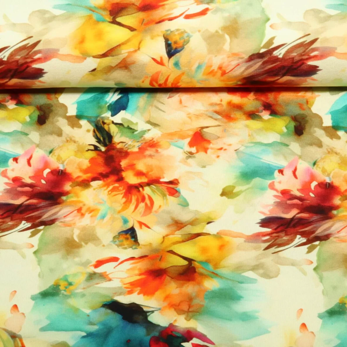 Viskosejersey Blumen Aquarell Multicolor