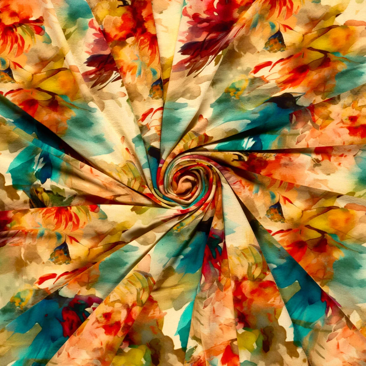 Viskosejersey Blumen Aquarell Multicolor