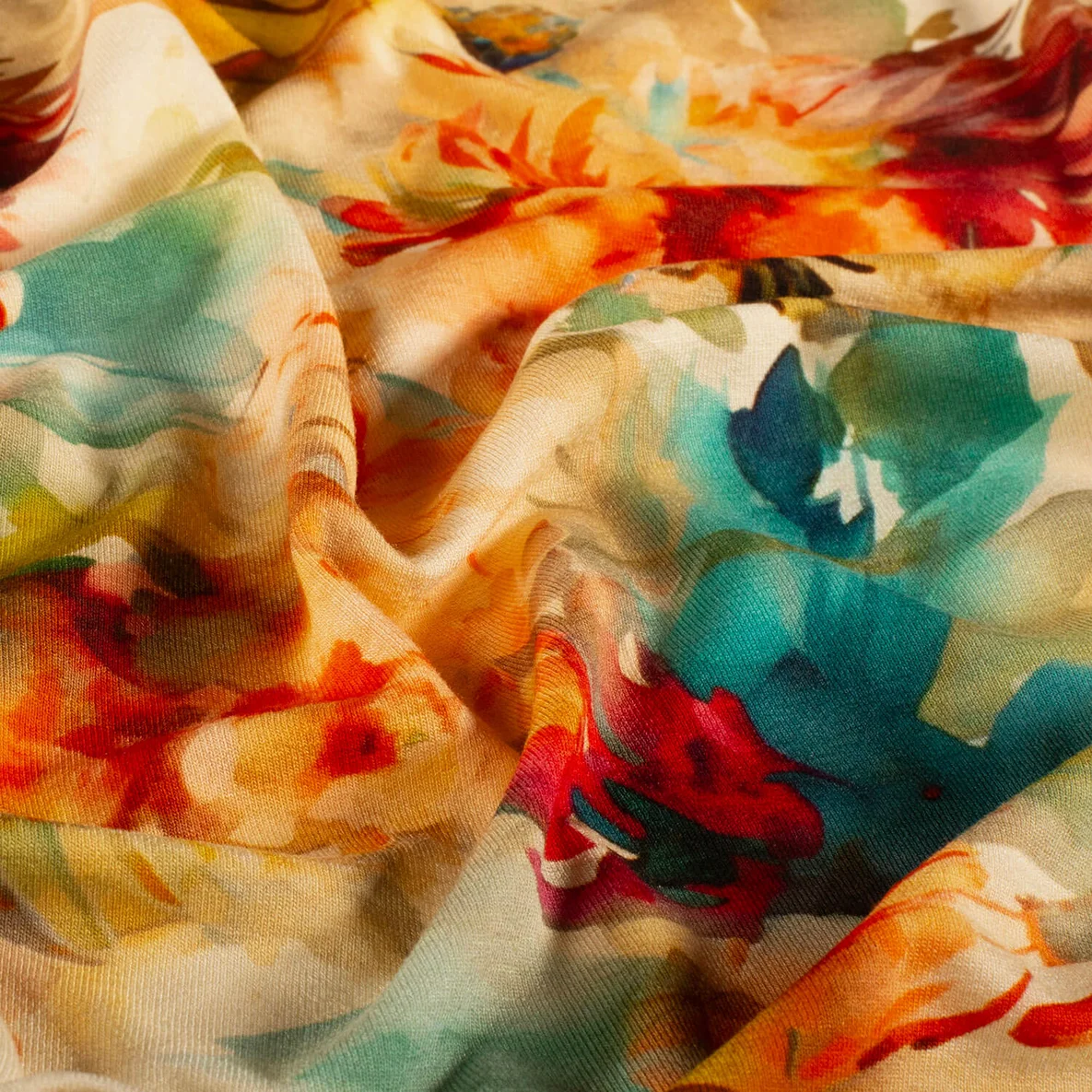 Viskosejersey Blumen Aquarell Multicolor