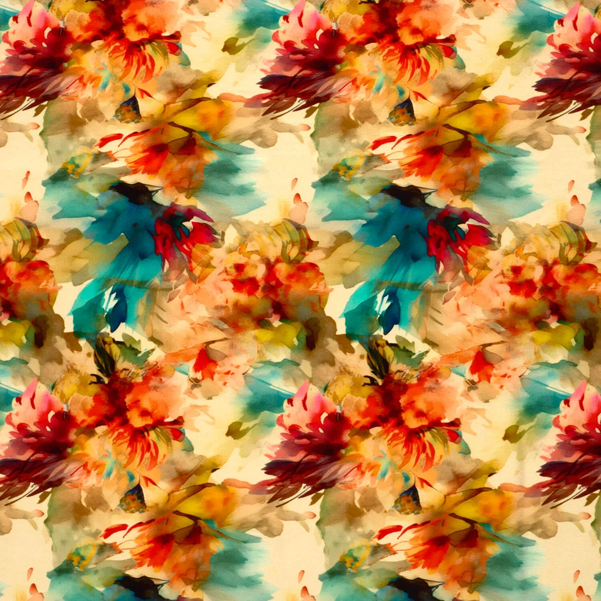 Viskosejersey Blumen Aquarell Multicolor