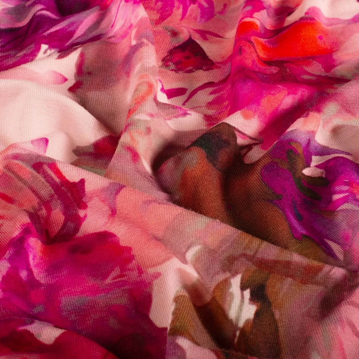 Viskosejersey  Digitaldruck Blüten Fuchsia