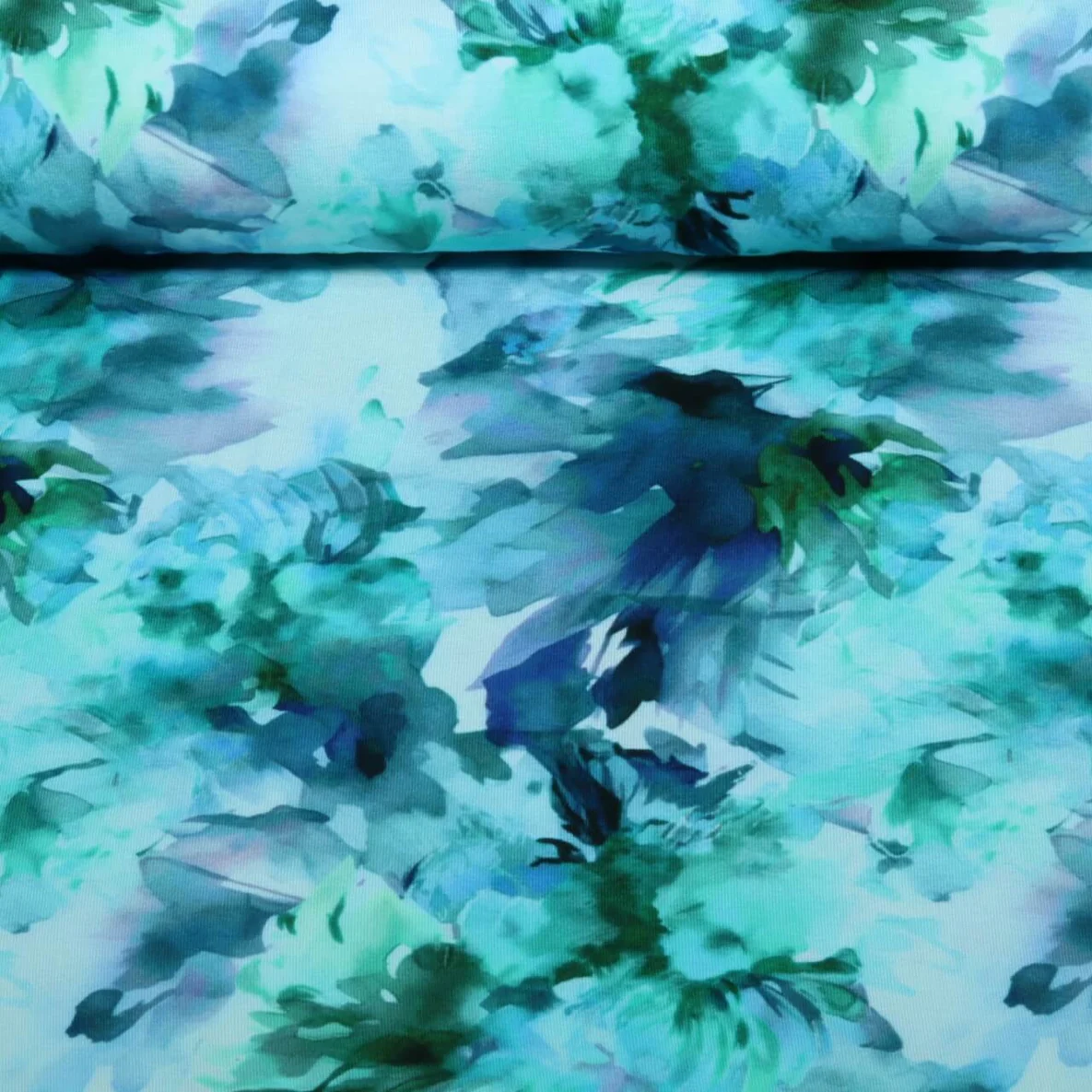 Viskosejersey  Digitaldruck Blüten Türkis