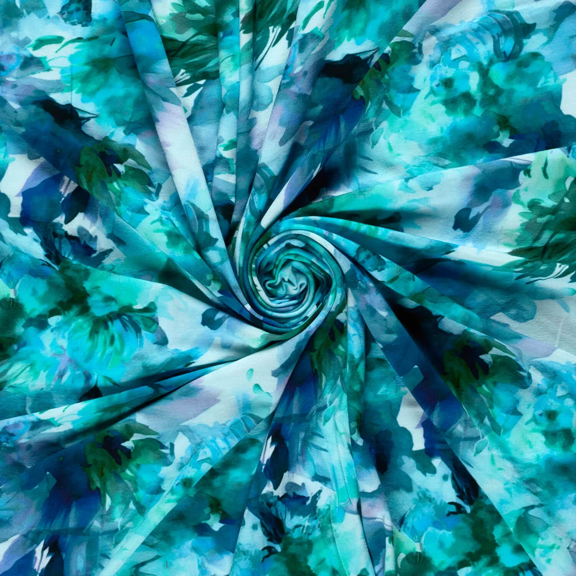 Viskosejersey  Digitaldruck Blüten Türkis