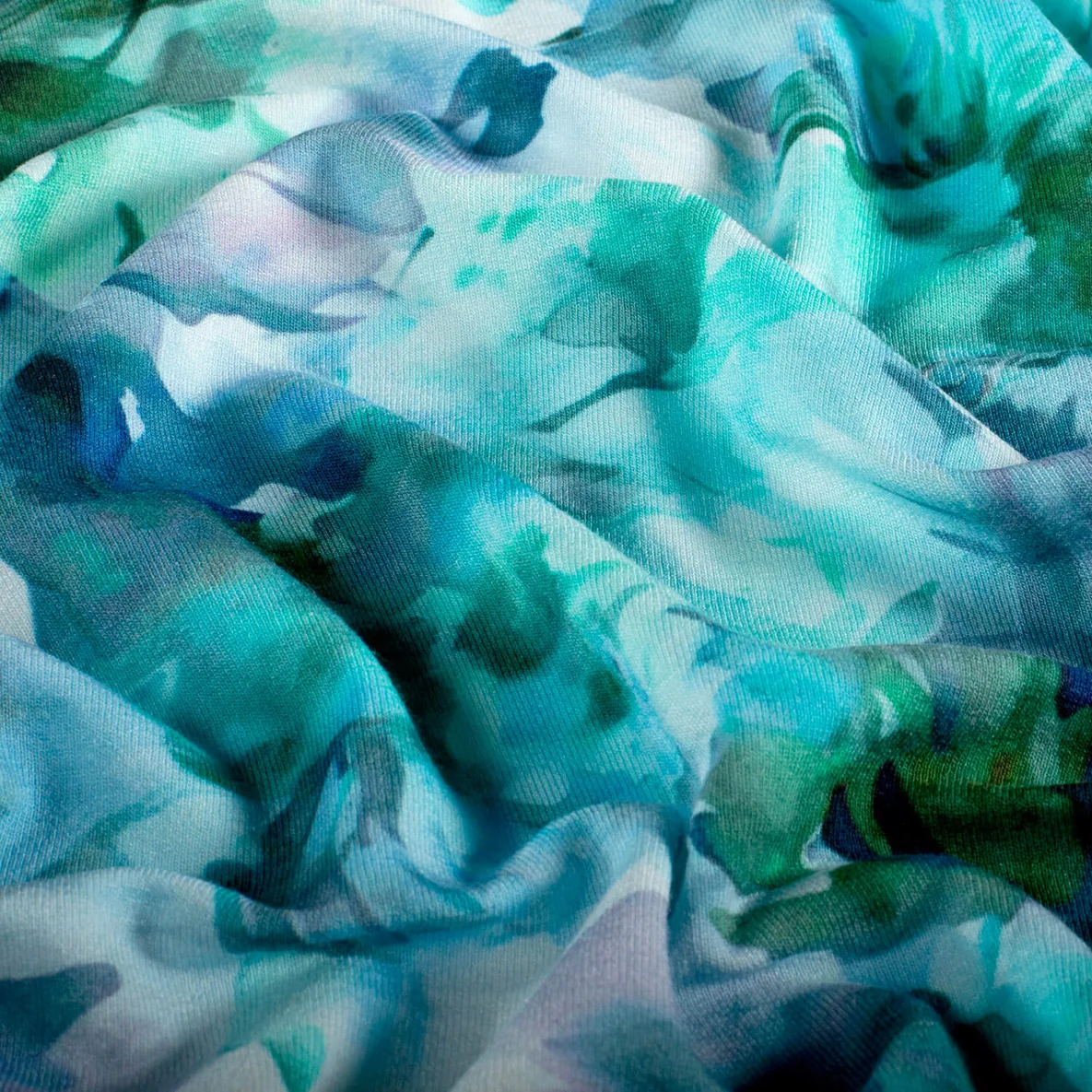 Viskosejersey  Digitaldruck Blüten Türkis