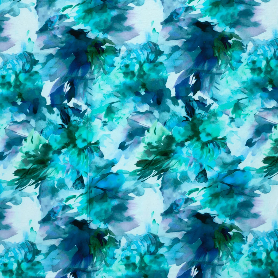Viskosejersey  Digitaldruck Blüten Türkis