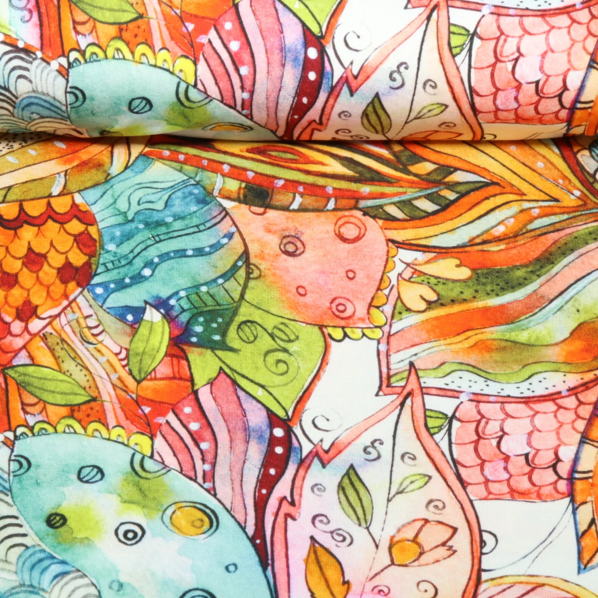 Viskosejersey Digitaldruck Bunte Blätter Multicolor