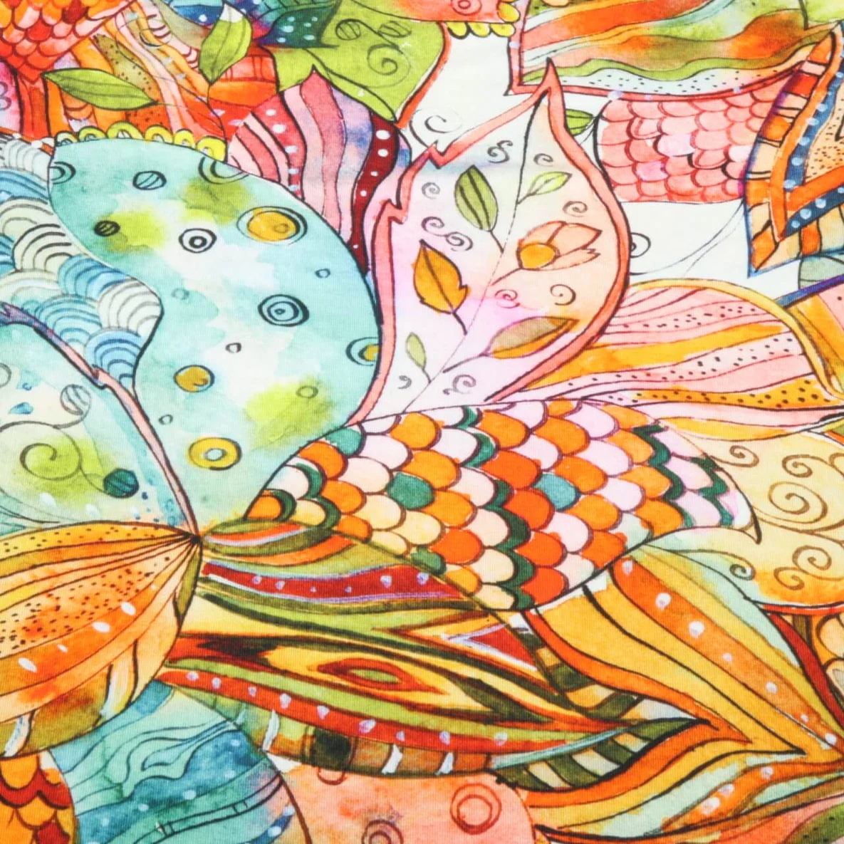 Viskosejersey Digitaldruck Bunte Blätter Multicolor