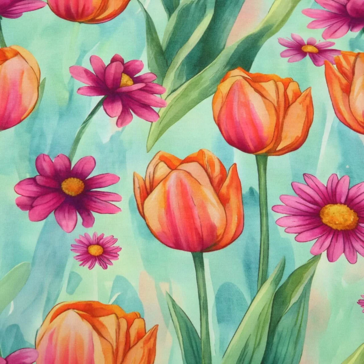Viskosejersey Digitaldruck GroßBlumen Mint Multicolor