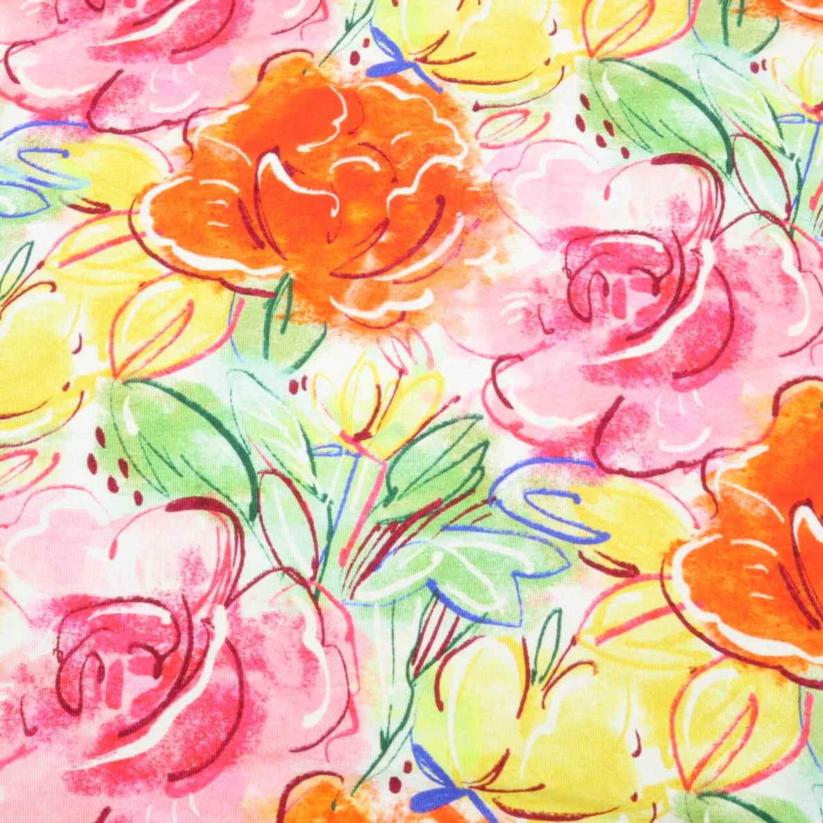 Viskosejersey Digitaldruck Große Rosenblüten Multicolor