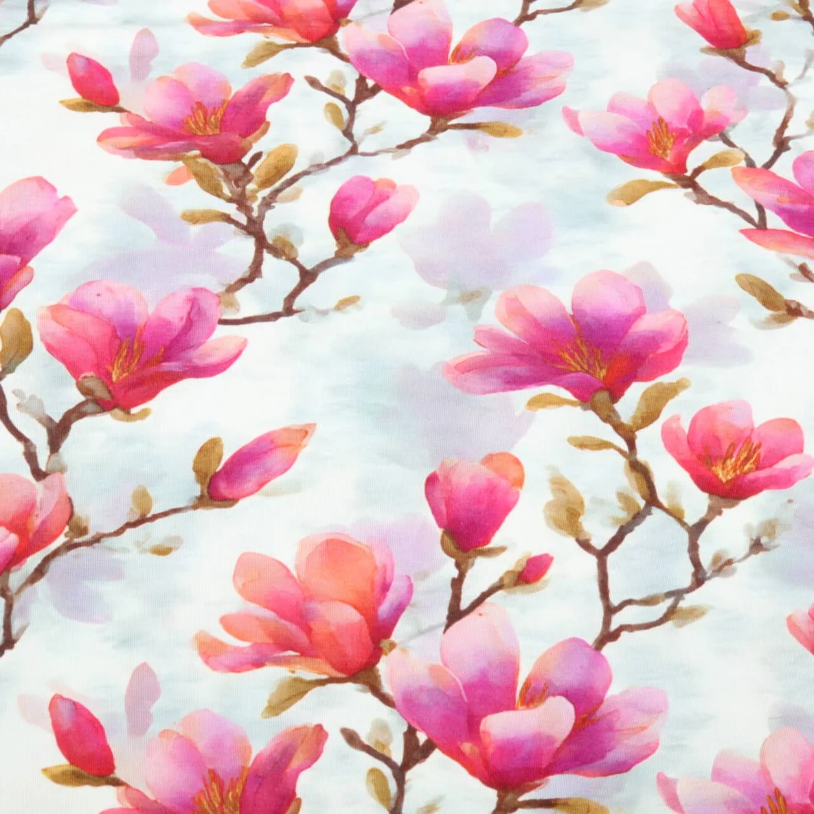 Viskosejersey Digitaldruck Magnolien Ecru Pink