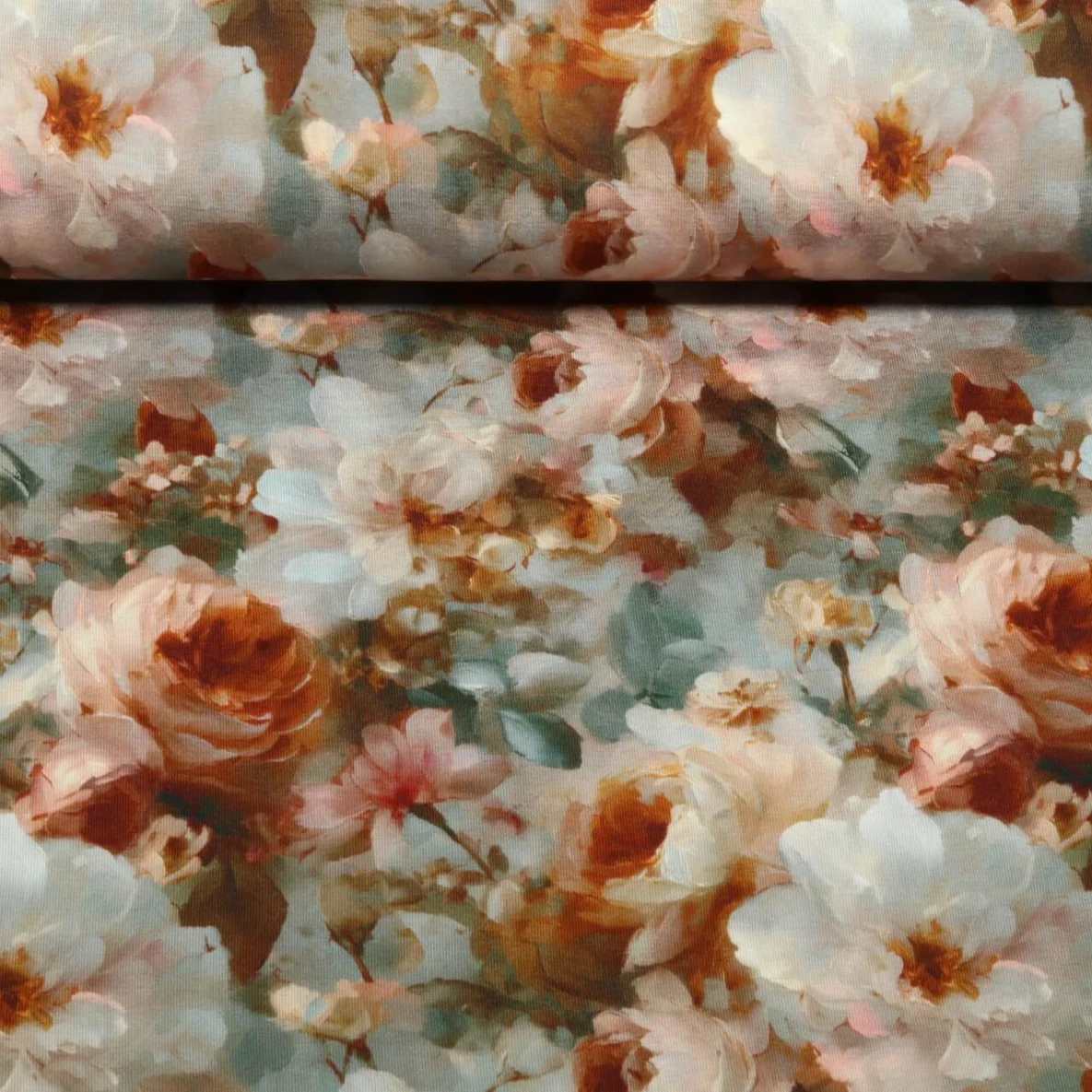 Viskosejersey Digitaldruck Rosen Gemalt Braun