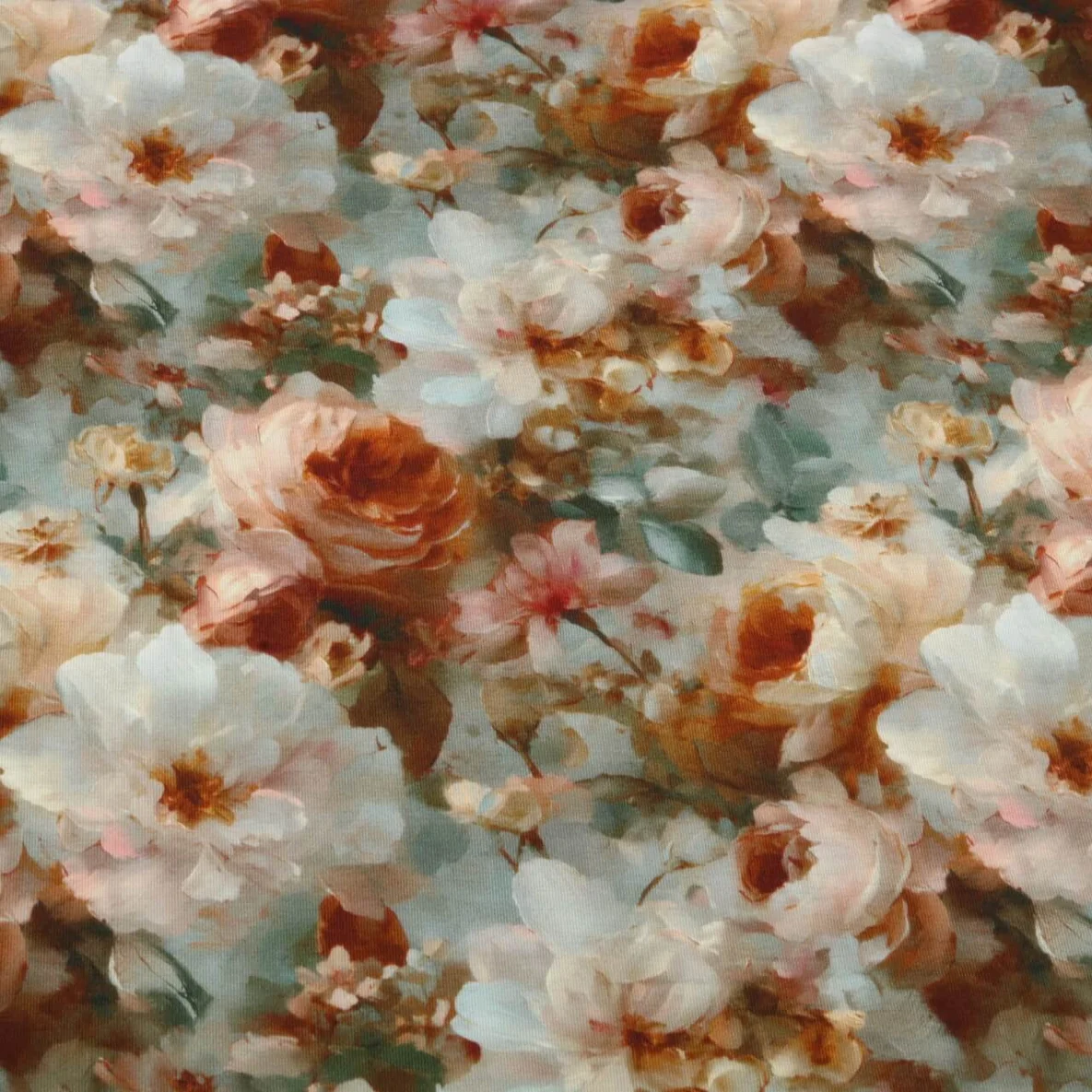 Viskosejersey Digitaldruck Rosen Gemalt Braun