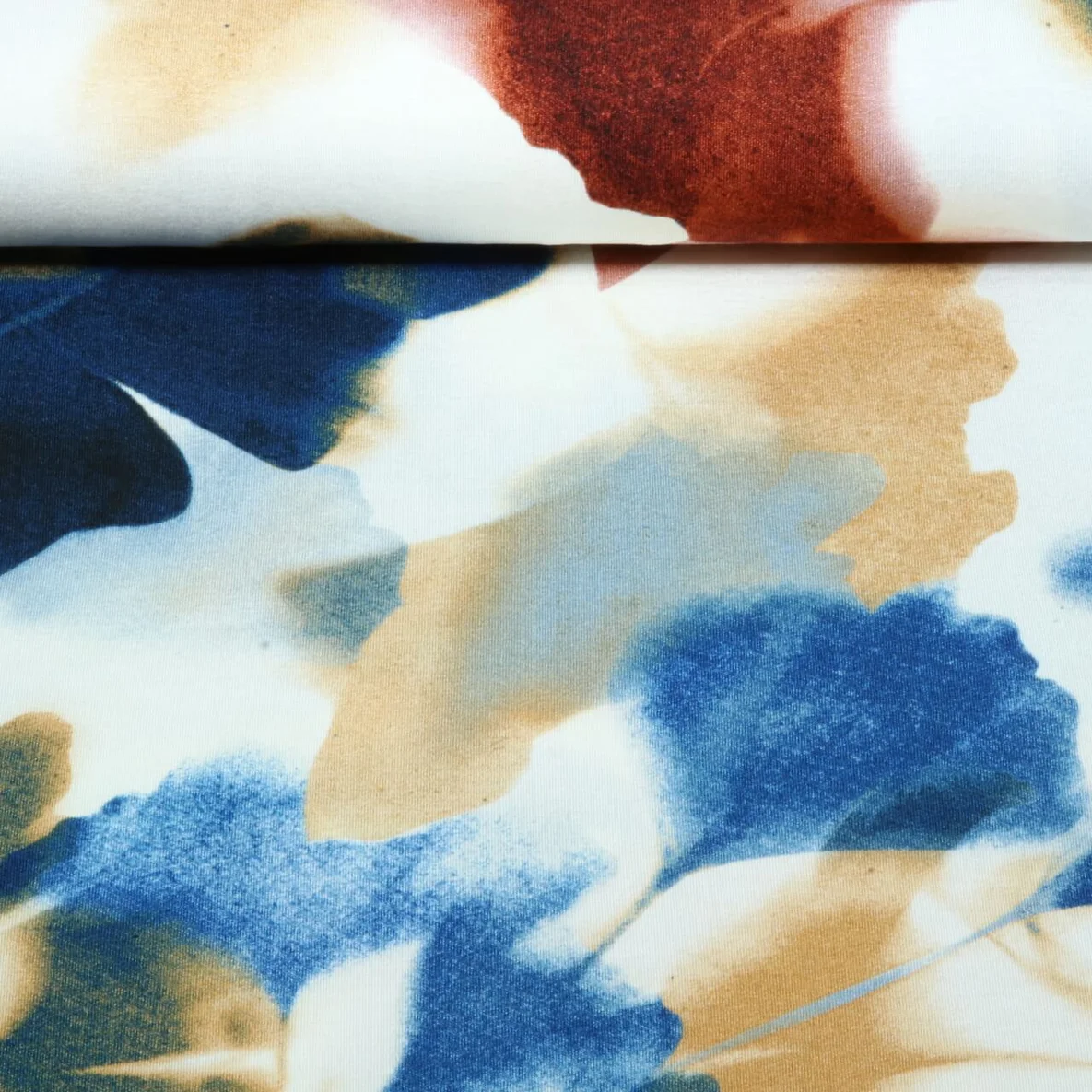 Viskosejersey Ginkgoblätter Blau