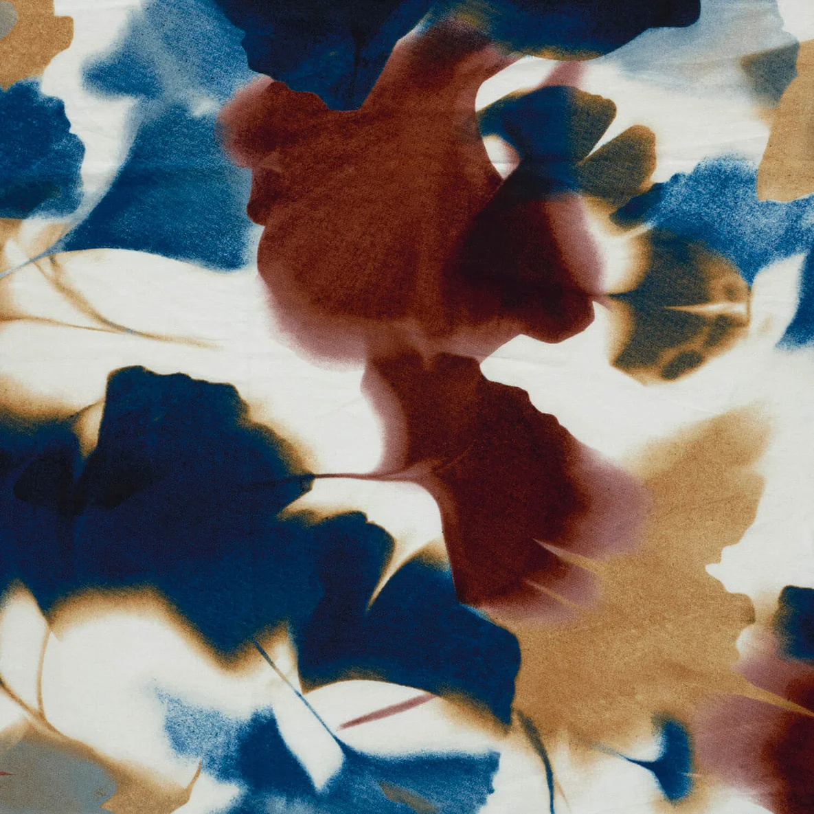 Viskosejersey Ginkgoblätter Blau