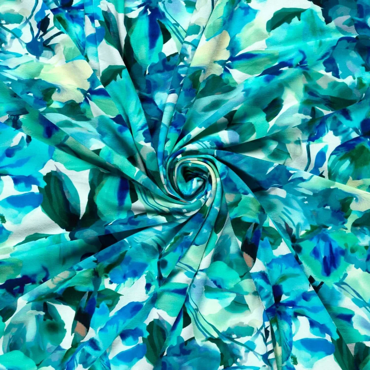 Viskosejersey Große Blüten Türkis