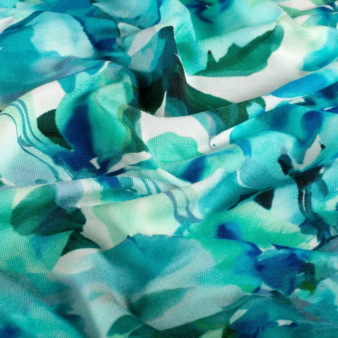 Viskosejersey Große Blüten Türkis