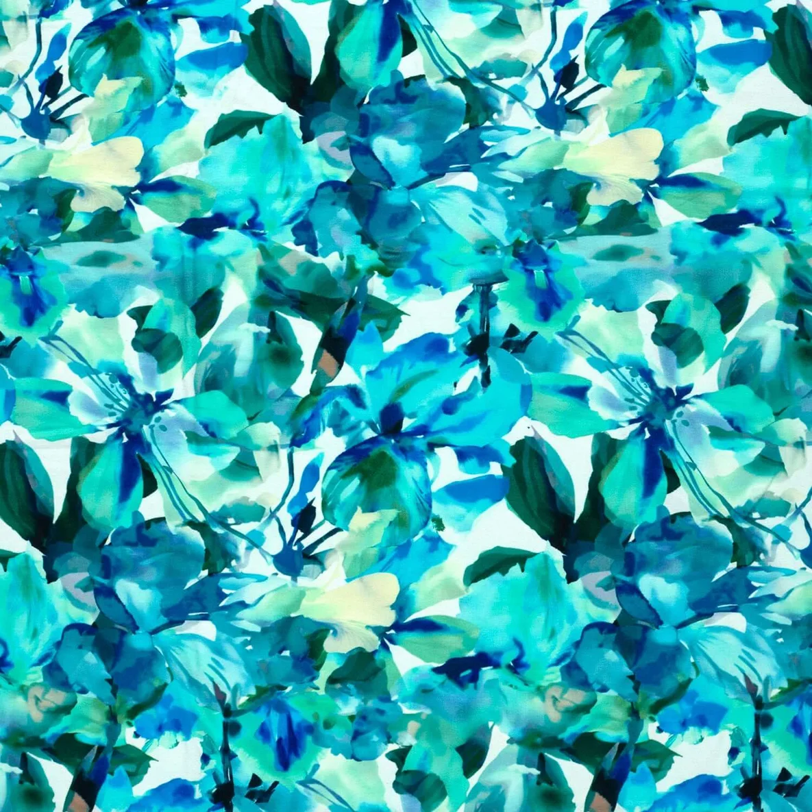 Viskosejersey Große Blüten Türkis