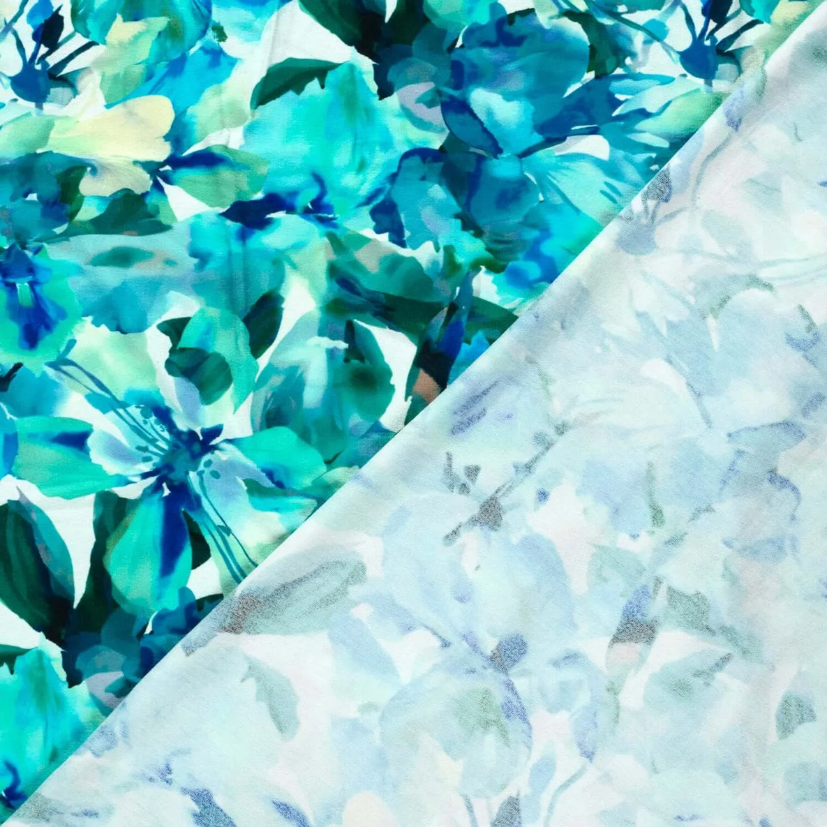 Viskosejersey Große Blüten Türkis