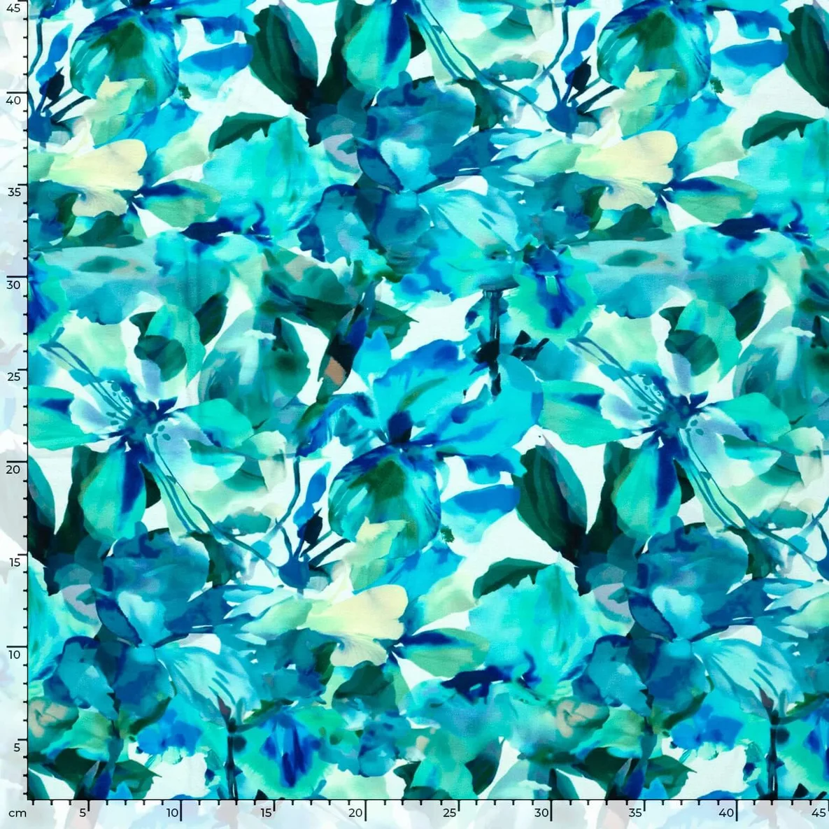 Viskosejersey Große Blüten Türkis