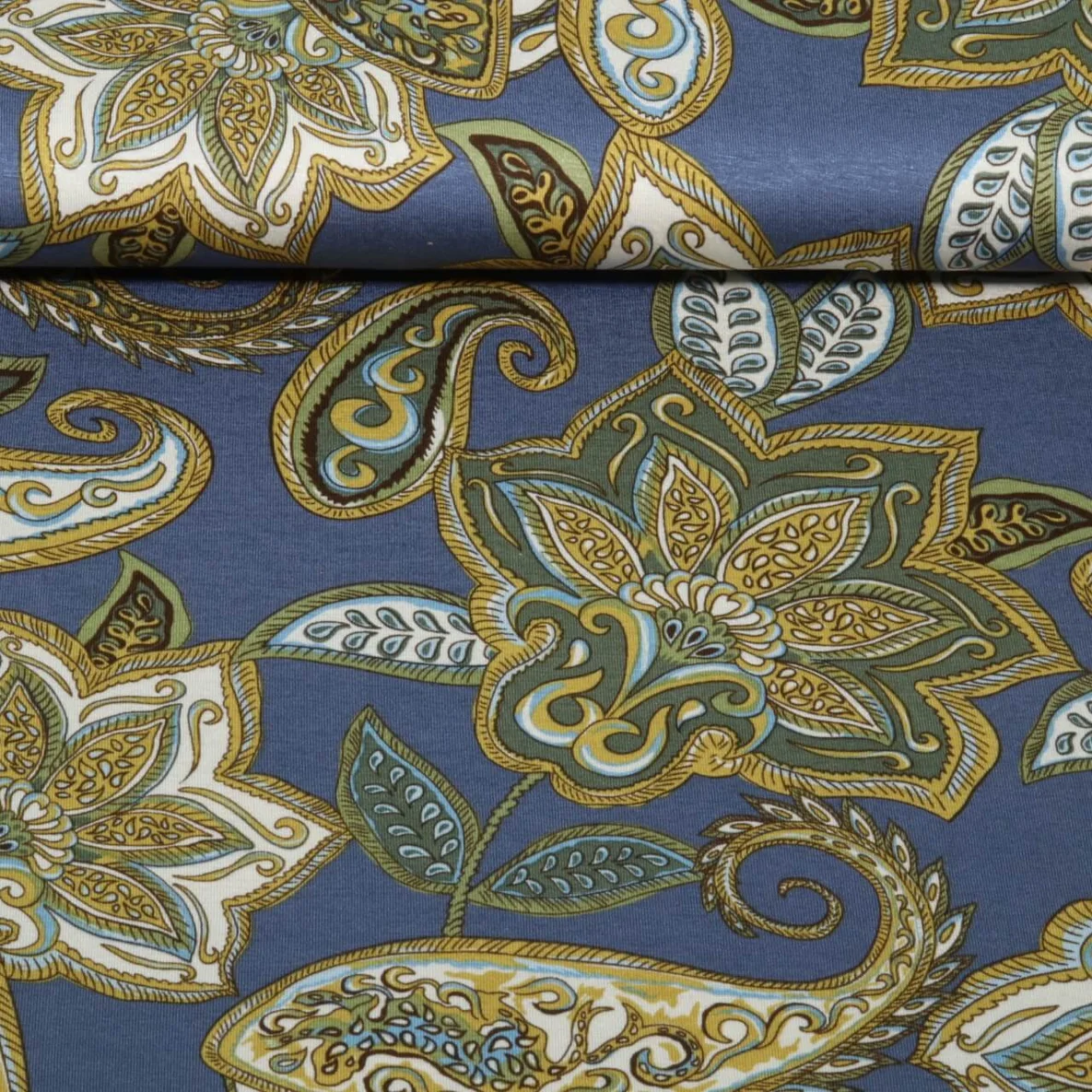 Viskosejersey  Paisley Jeansblau