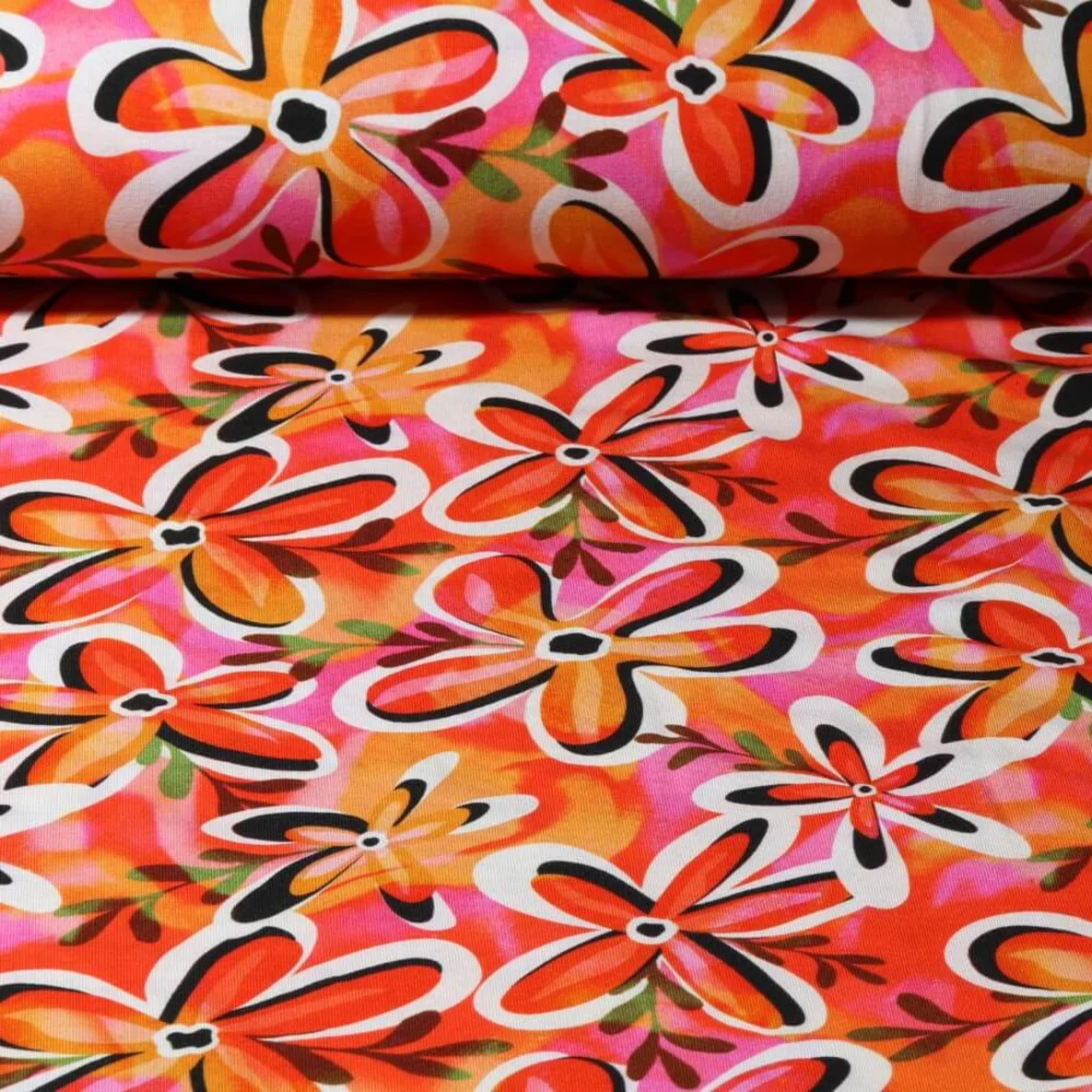 Viskosejersey Retro Blumen Orange