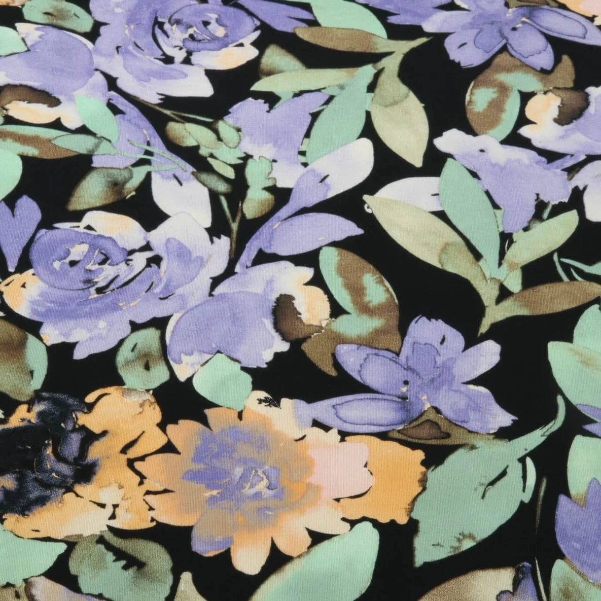 Viskosejersey Rosen Aquarell Schwarz