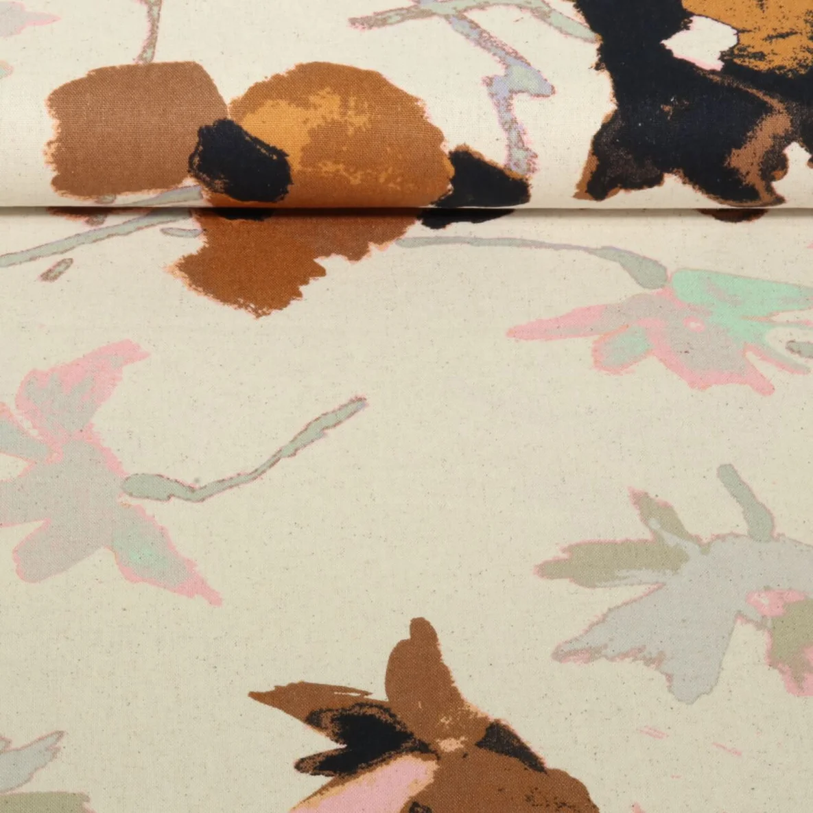 Viskoseleinen Große Blüten Beige