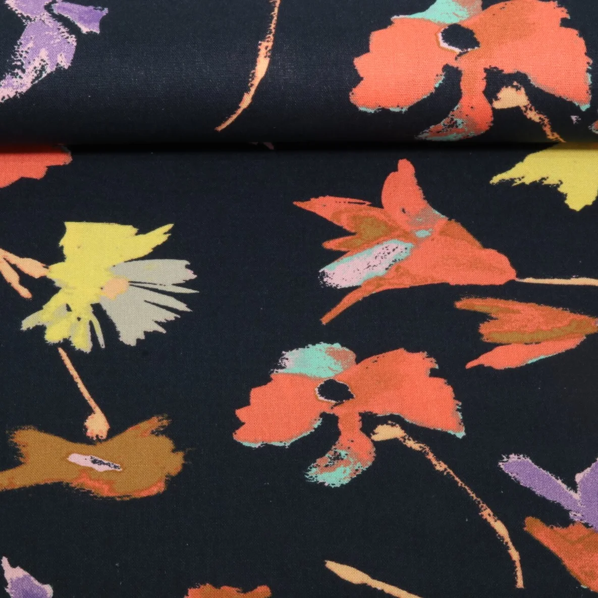 Viskoseleinen Große Blüten Navy