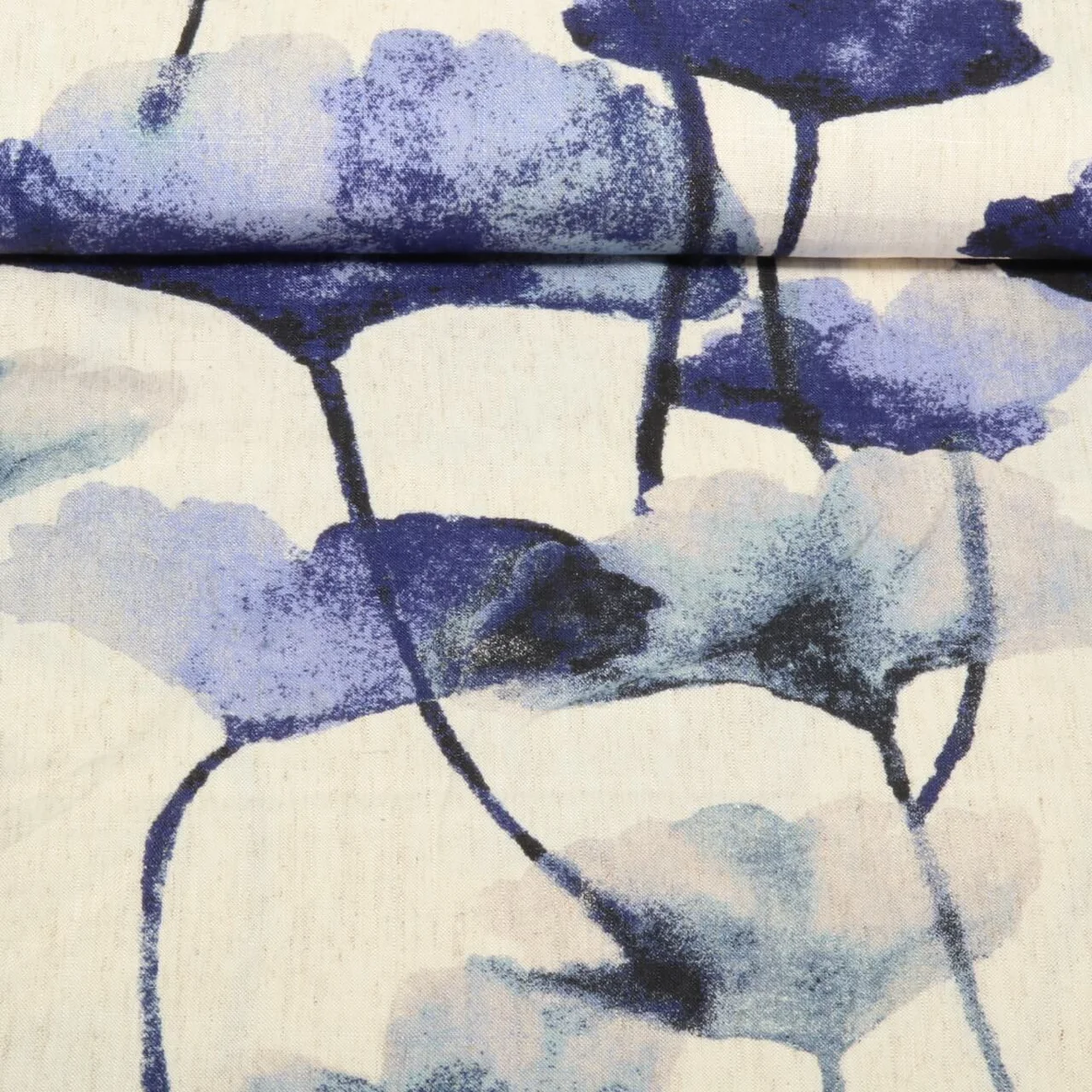 Viskoseleinen Große Blüten Navy