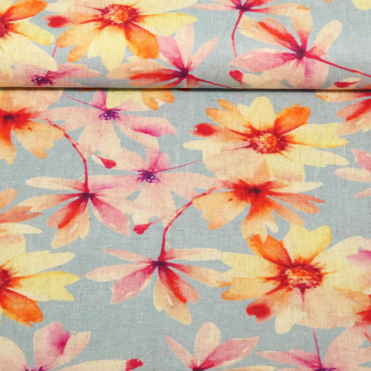 Viskoseleinen Sommerblumen Hellblau