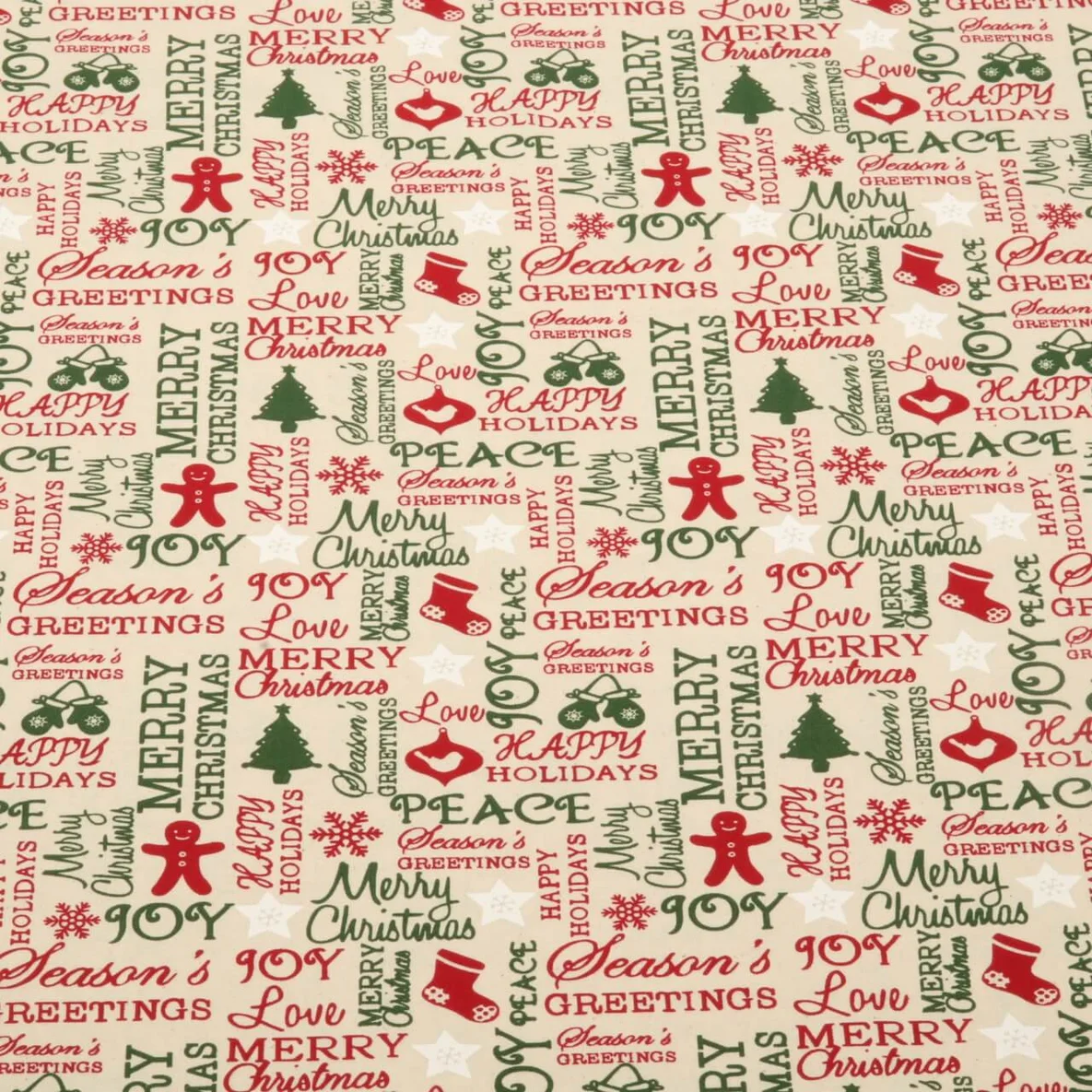 Weihnachtscretonne Happy Holidays Ecru