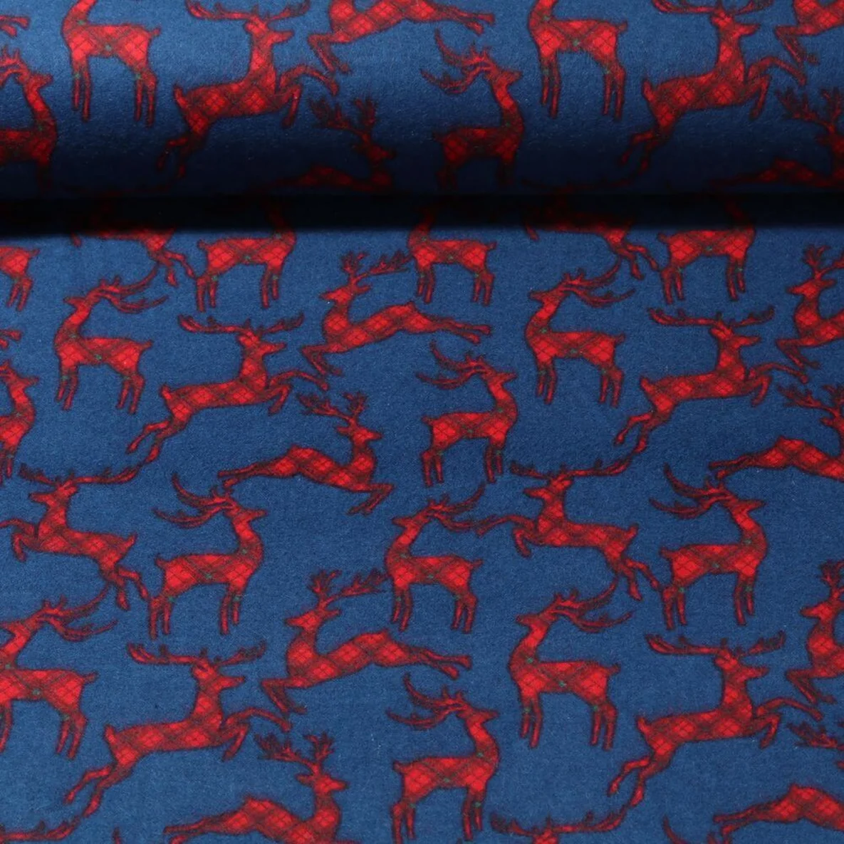 Weihnachtsflanell Karo Hirsche Blau